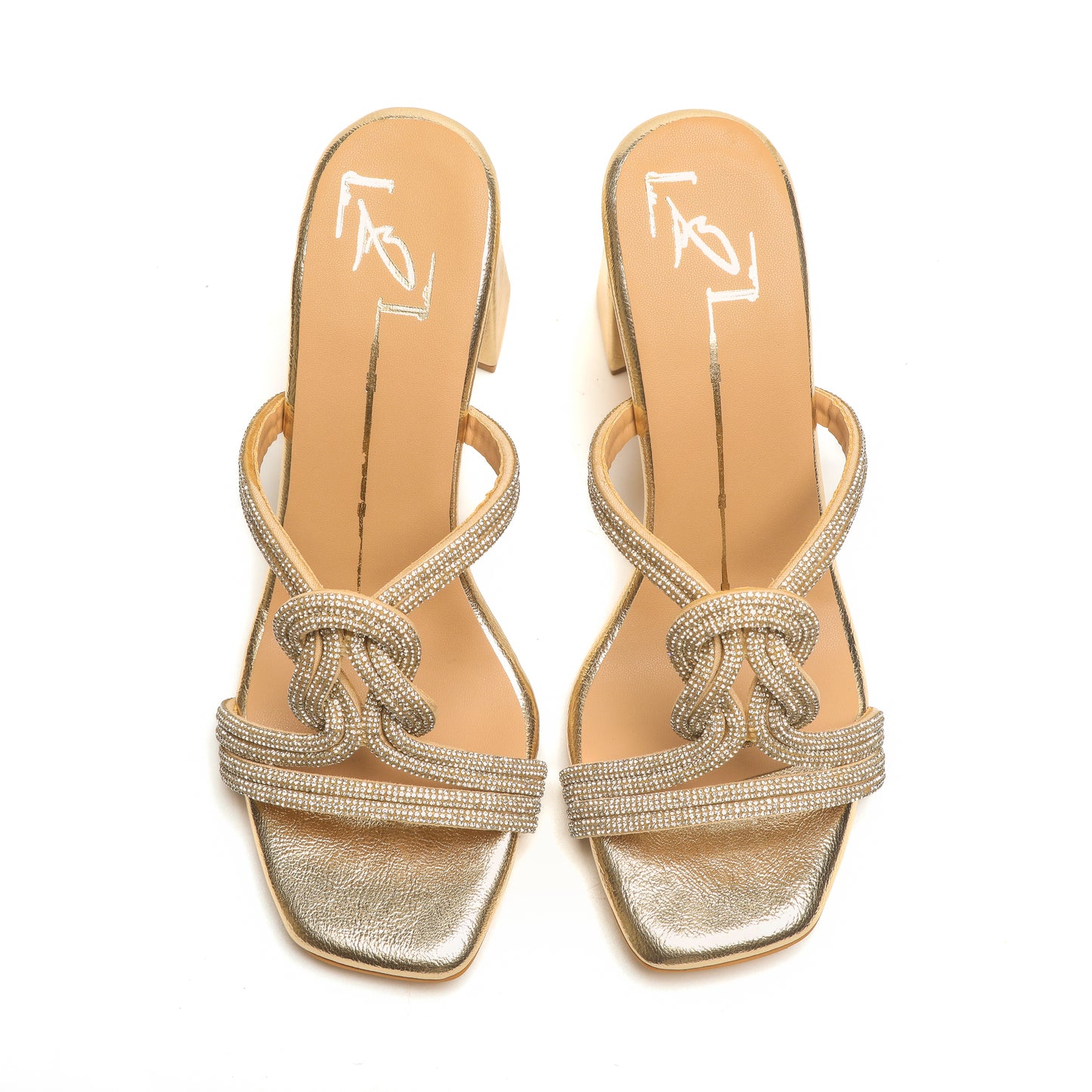 Gold Faux Leather Block Heels