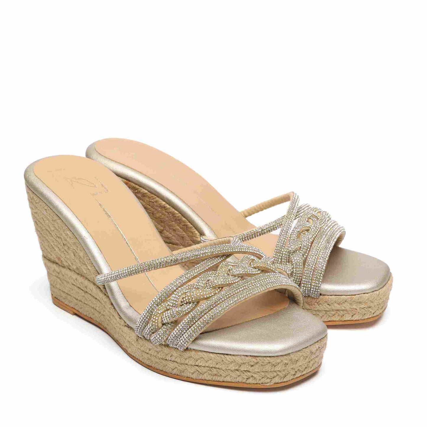 Gold Velvet Embroidered Wedges
