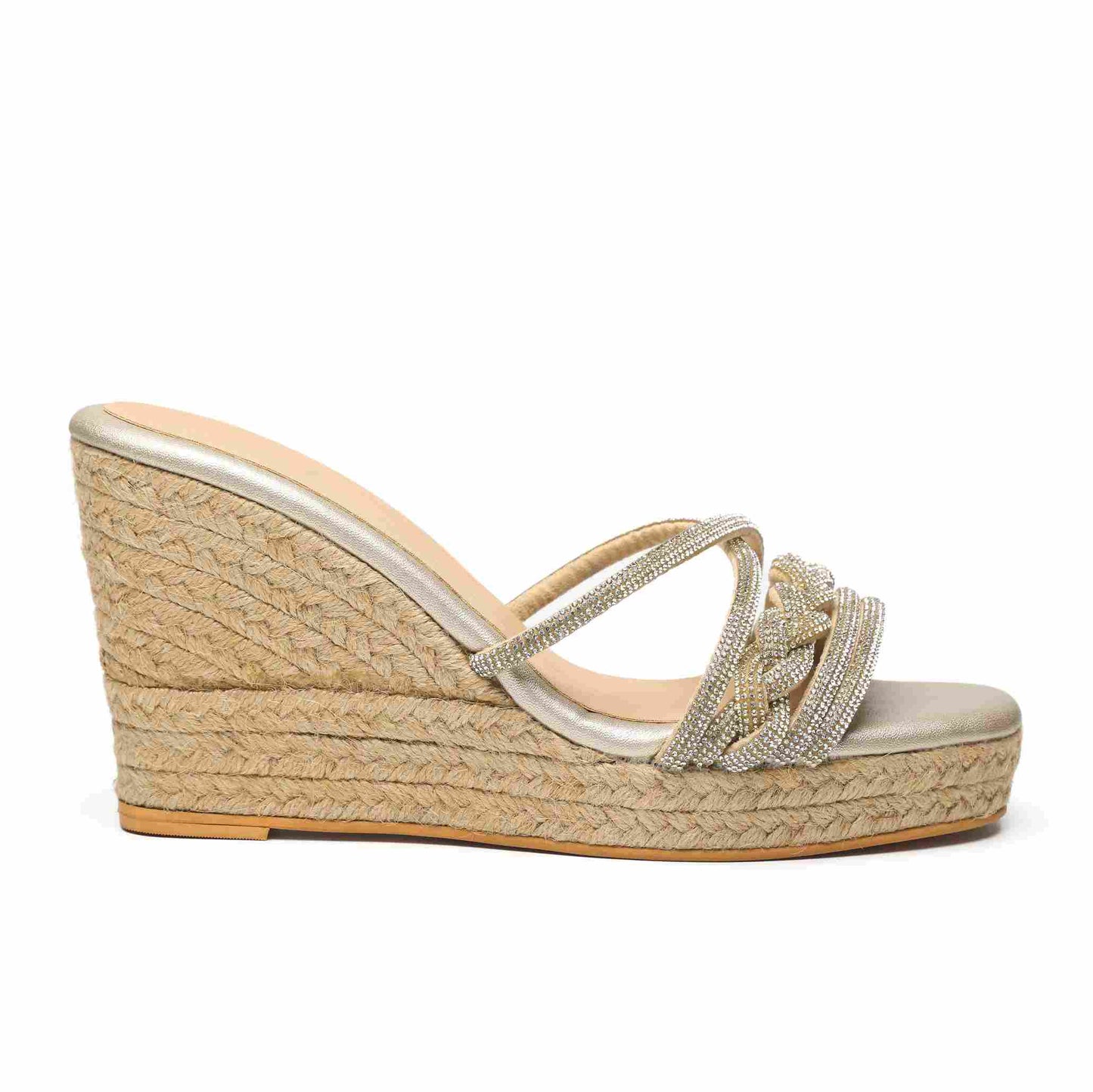 Gold Velvet Embroidered Wedges