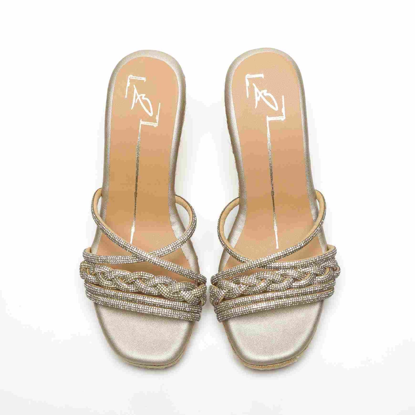 Gold Velvet Embroidered Wedges