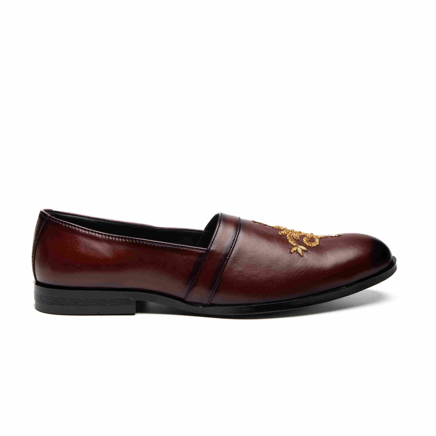 Cherry Red Leather Embroidered Moccasin Shoes