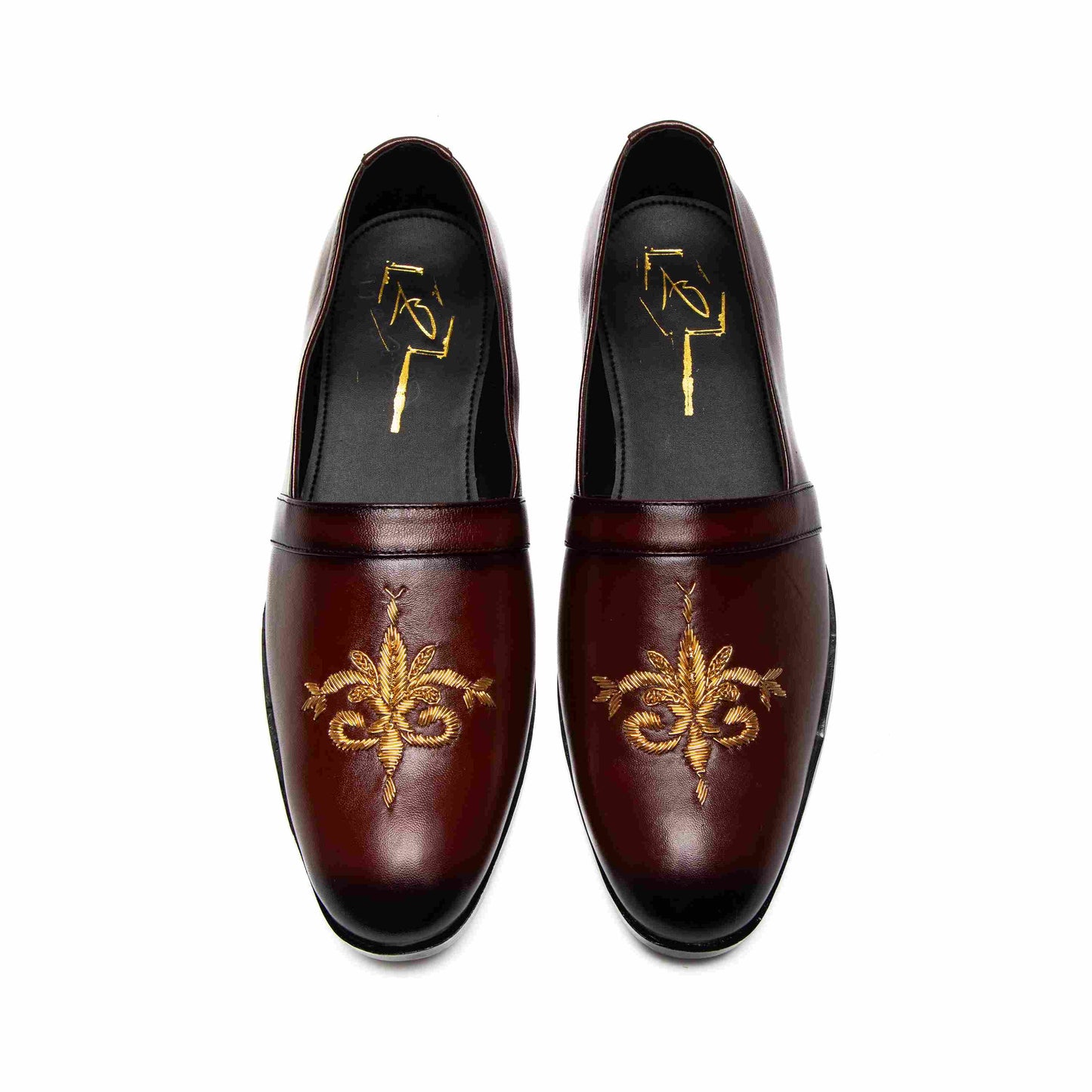 Cherry Red Leather Embroidered Moccasin Shoes