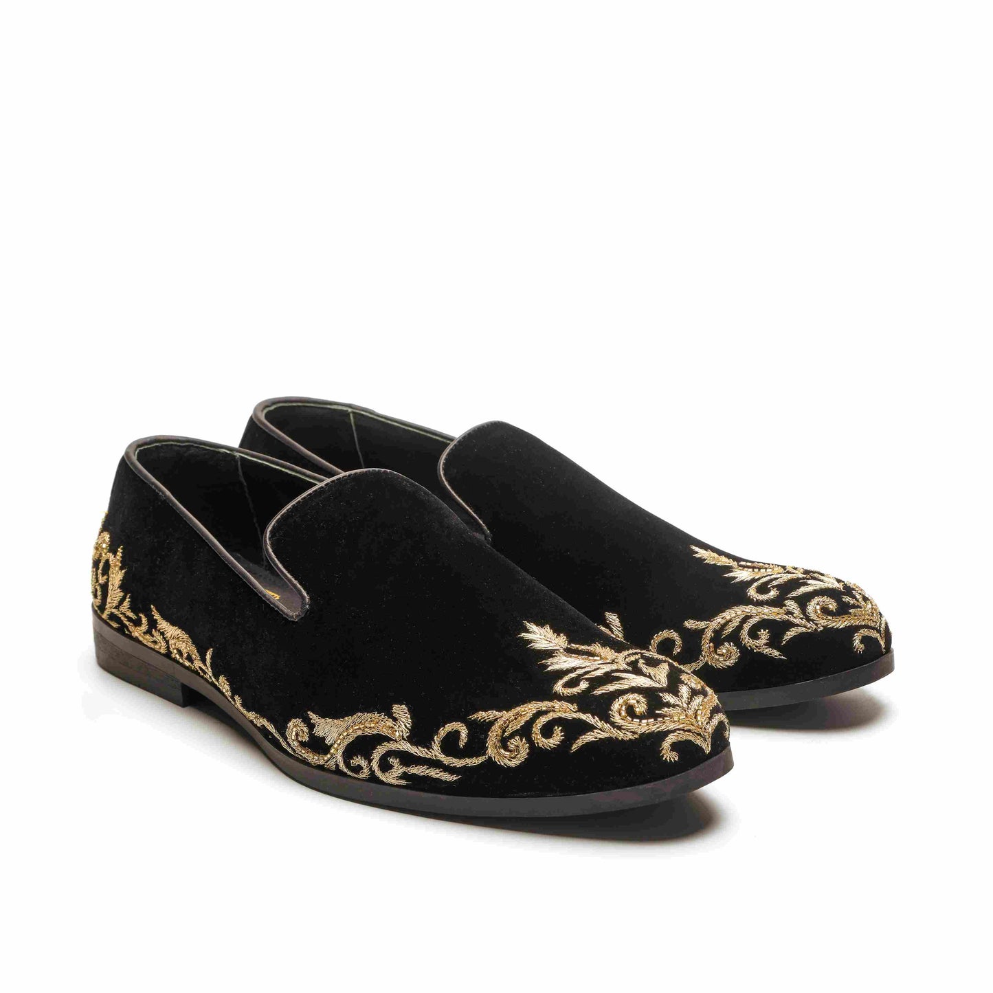 Black Velvet Embroidered Moccasin Shoes
