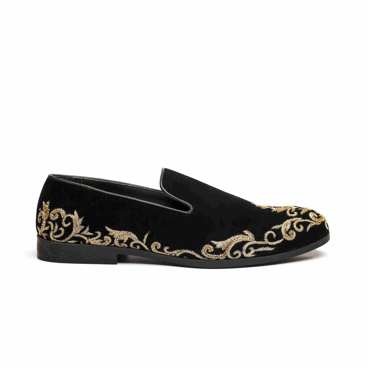 Black Velvet Embroidered Moccasin Shoes