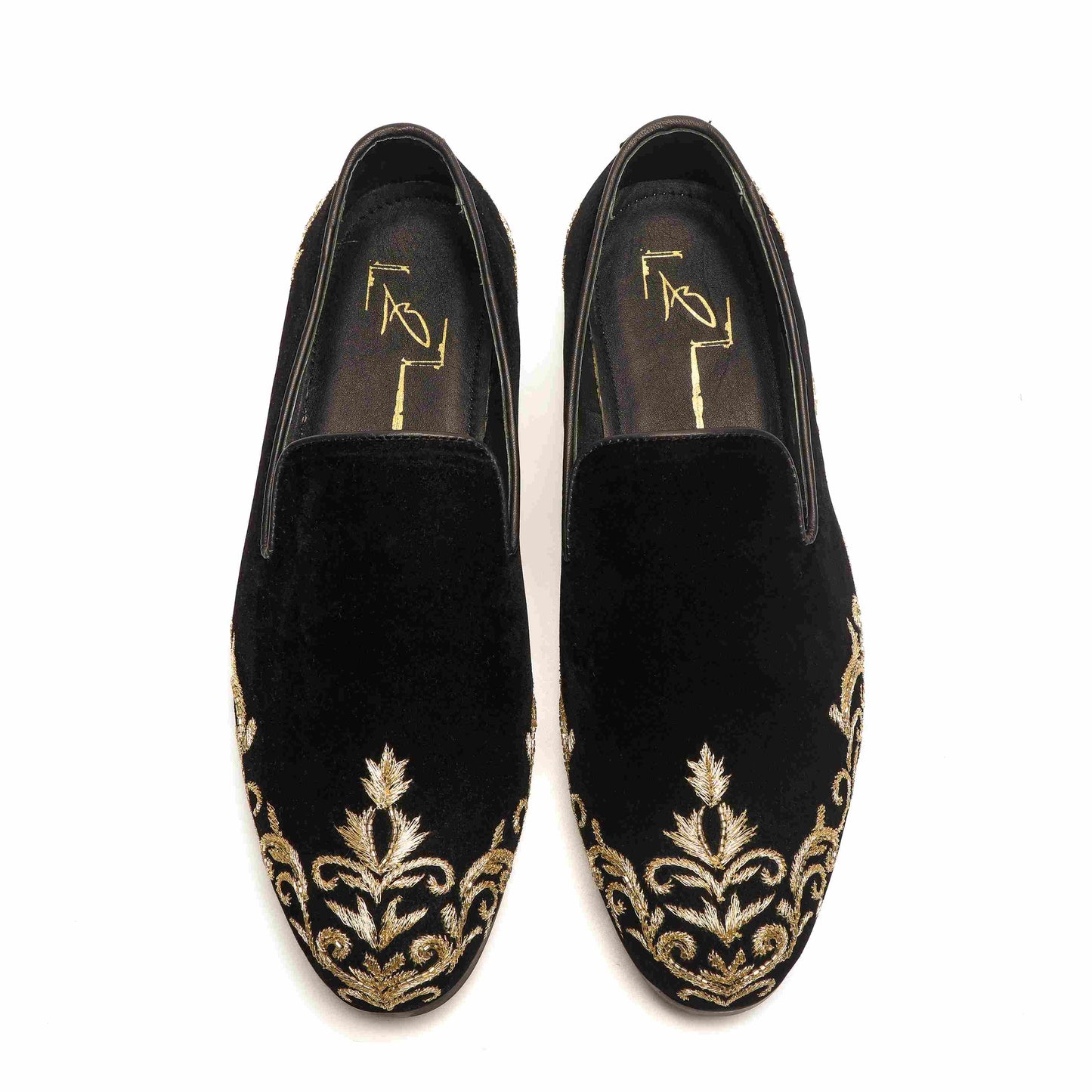 Black Velvet Embroidered Moccasin Shoes