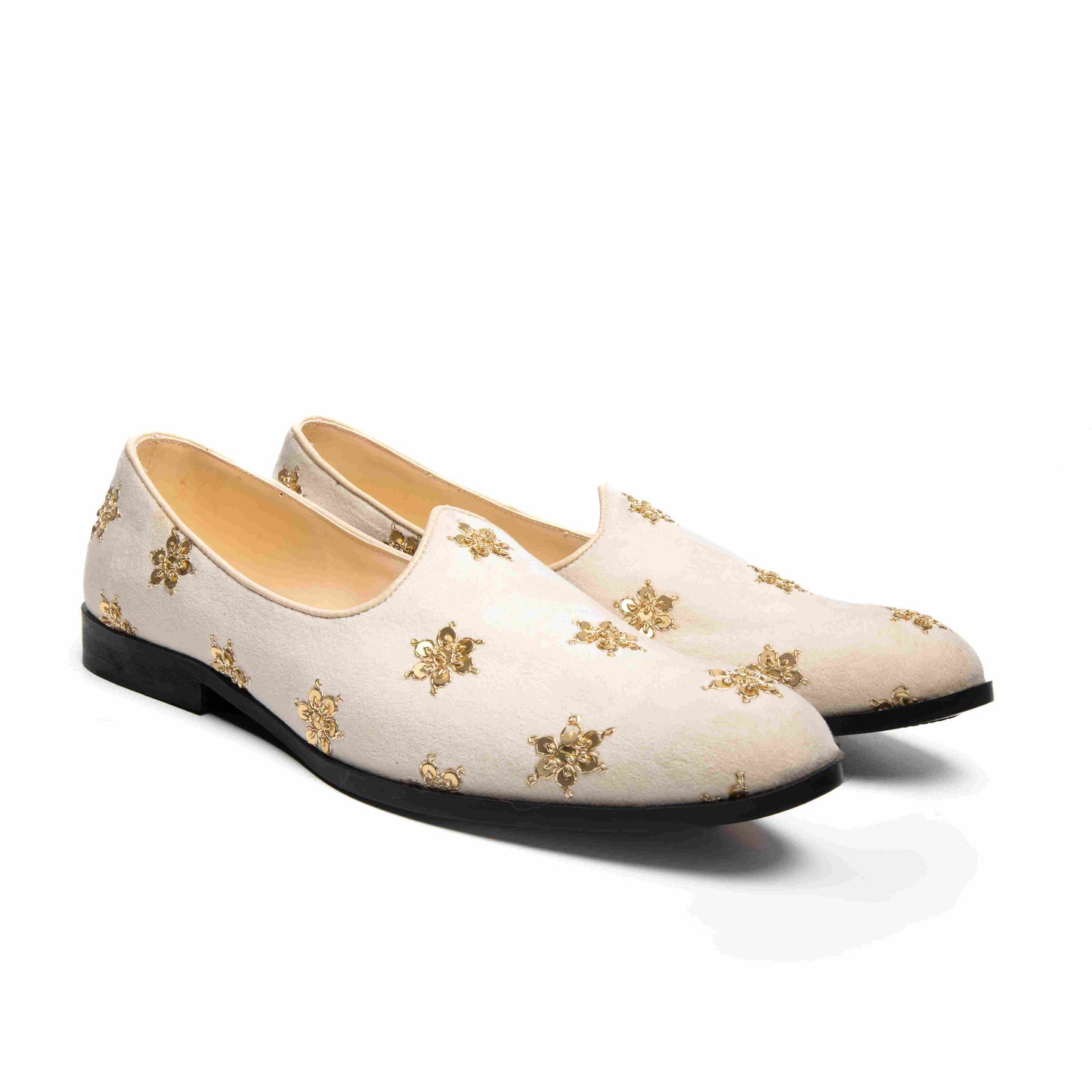 Light Beige Suede Embroidered Mojaris
