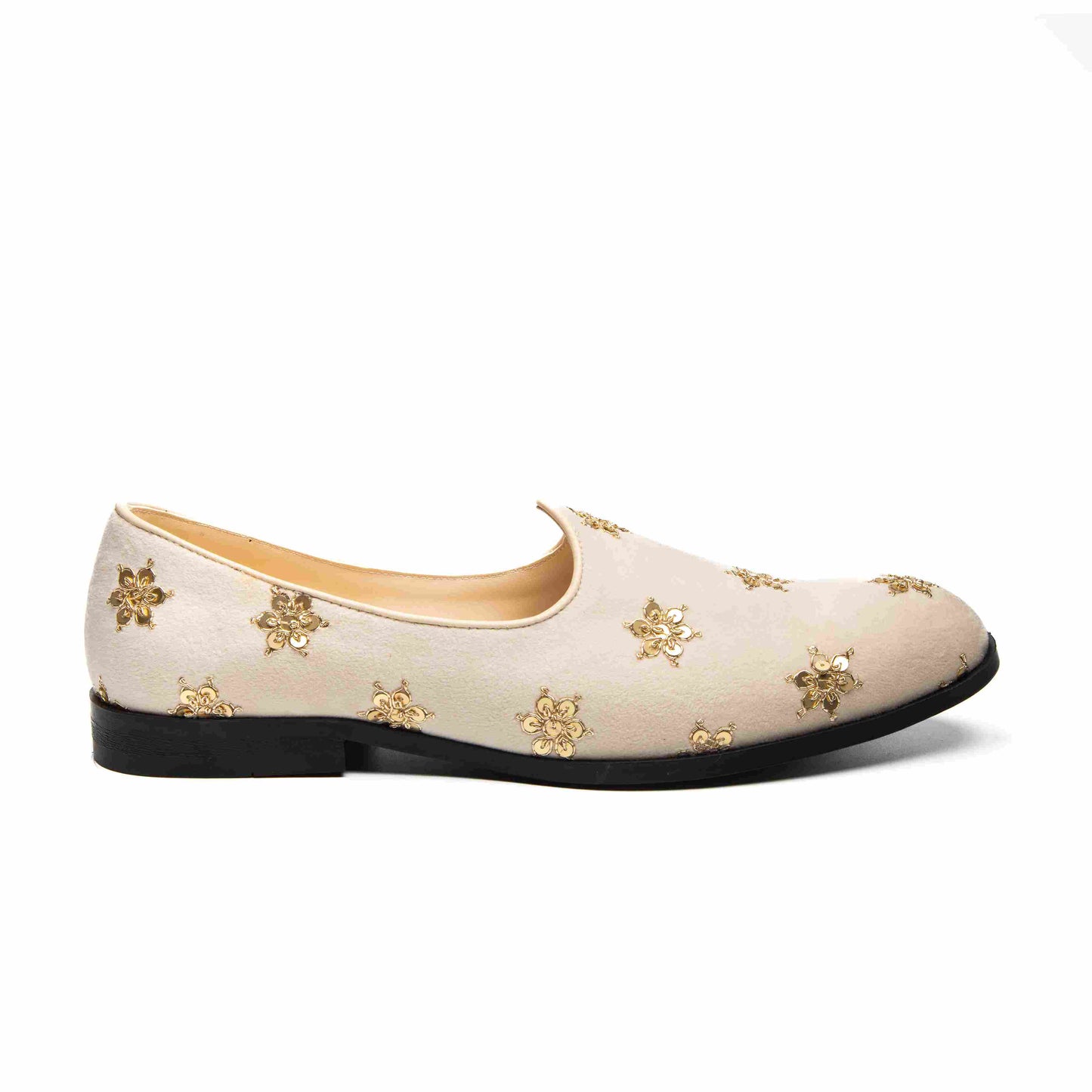 Light Beige Suede Embroidered Mojaris