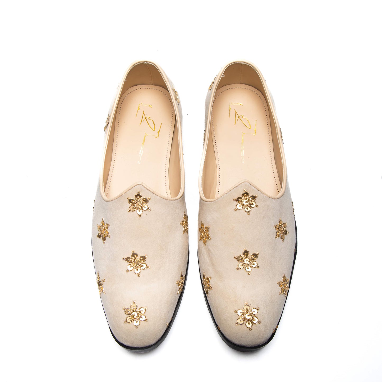 Light Beige Suede Embroidered Mojaris