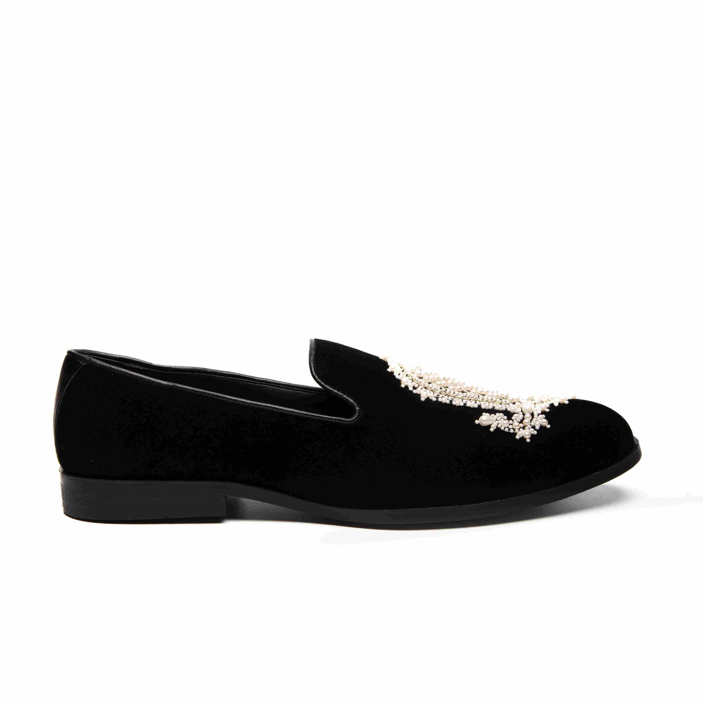 Black Velvet Embroidered Moccasin Shoes