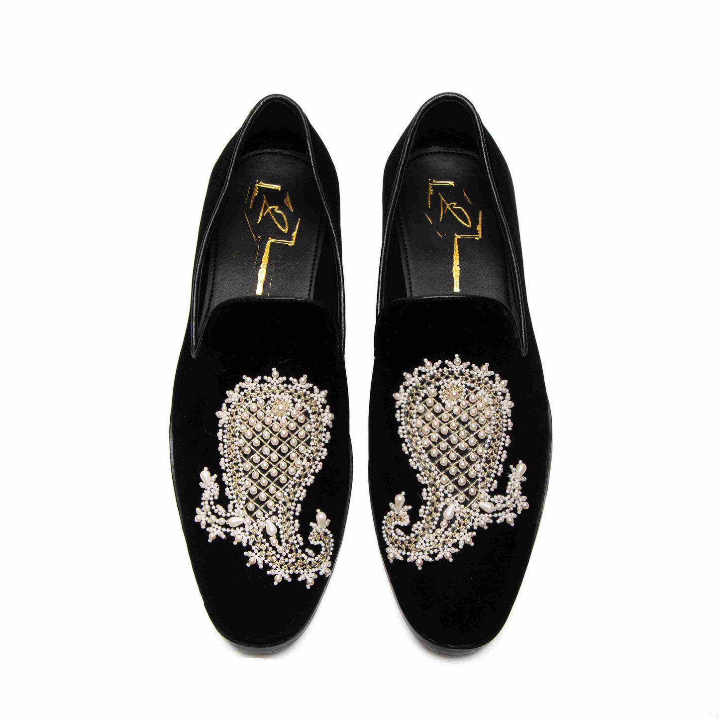 Black Velvet Embroidered Moccasin Shoes