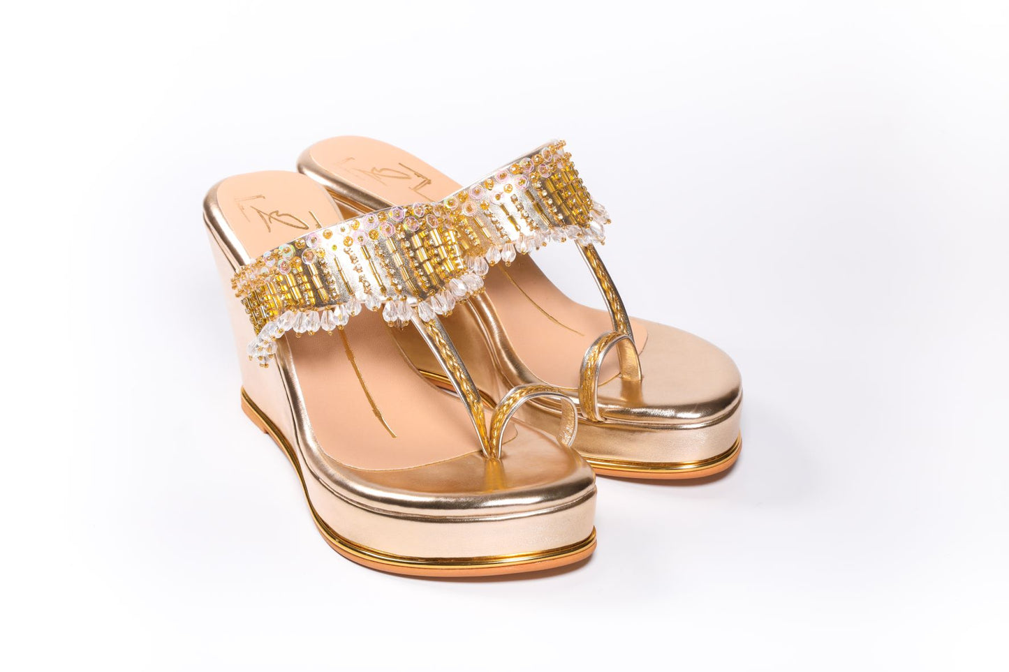 Gold Embroidered Kolhapuri Wedges