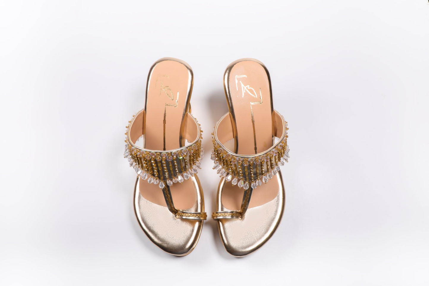 Gold Embroidered Kolhapuri Wedges
