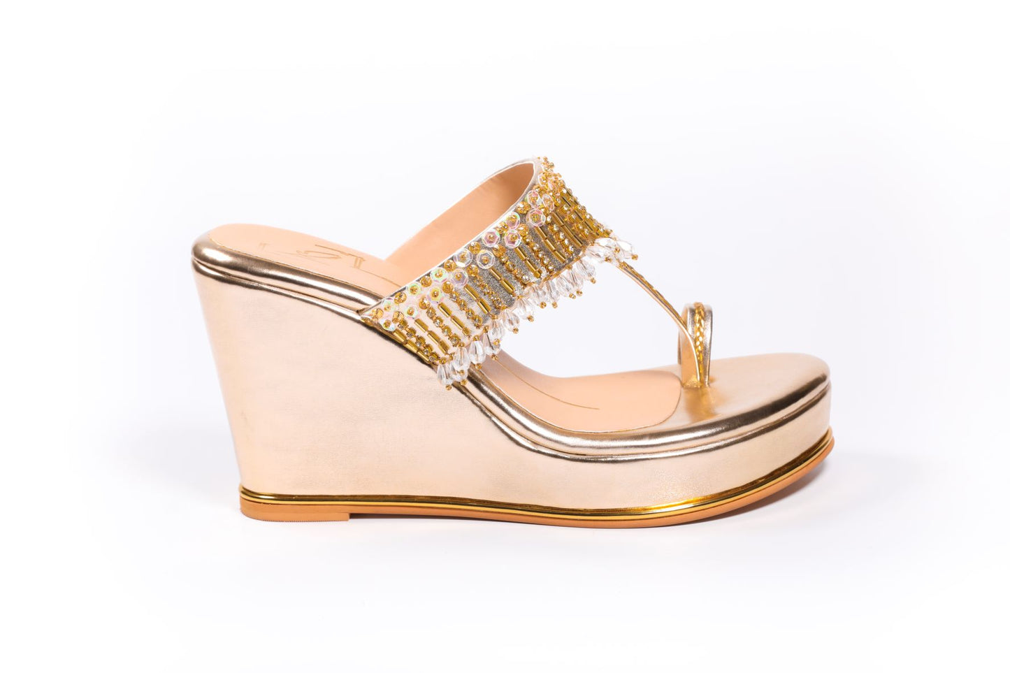 Gold Embroidered Kolhapuri Wedges