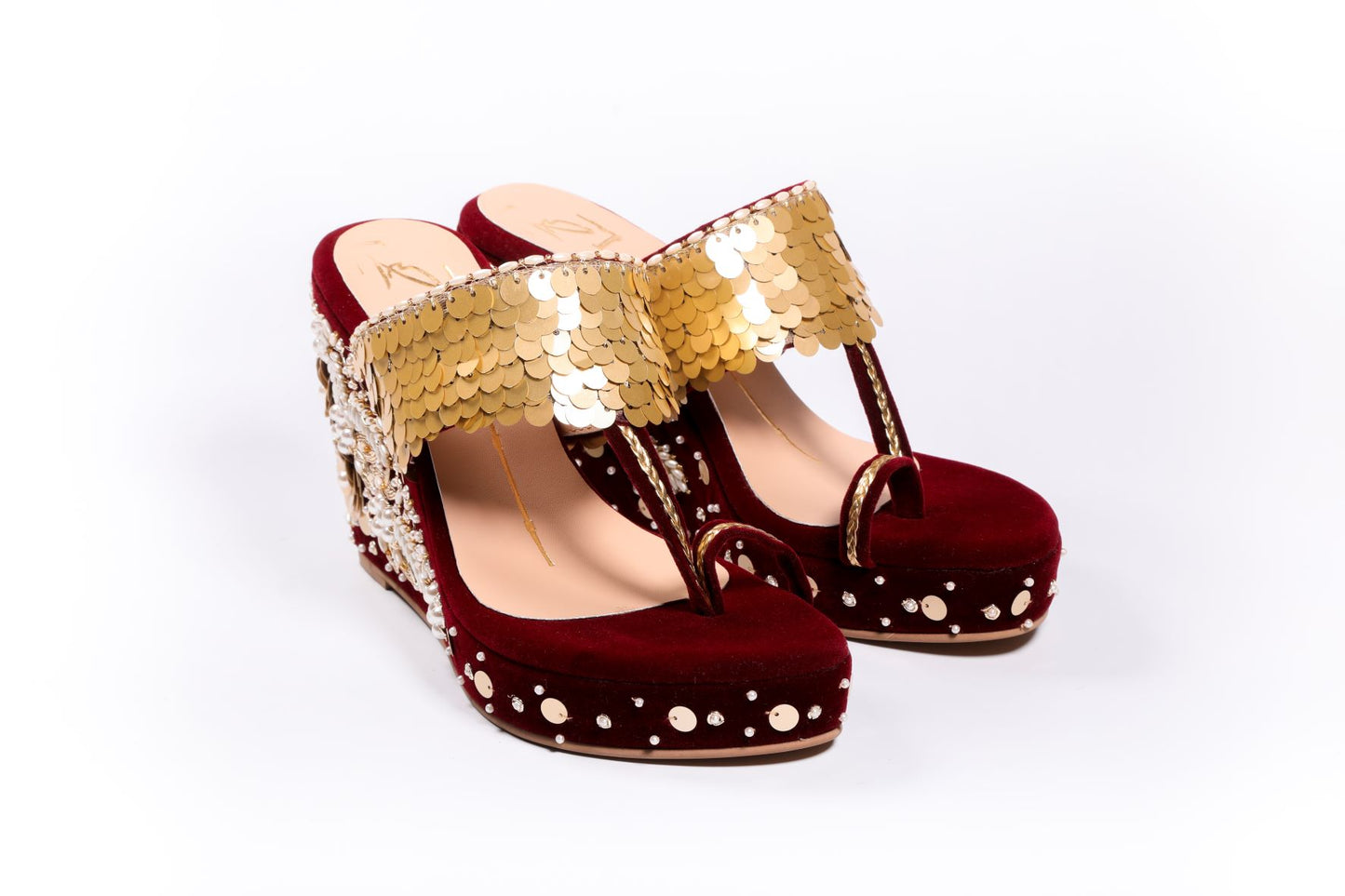 Wine Embroidered Kolhapuri