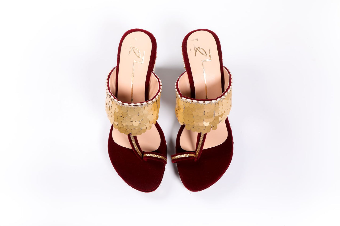 Wine Embroidered Kolhapuri