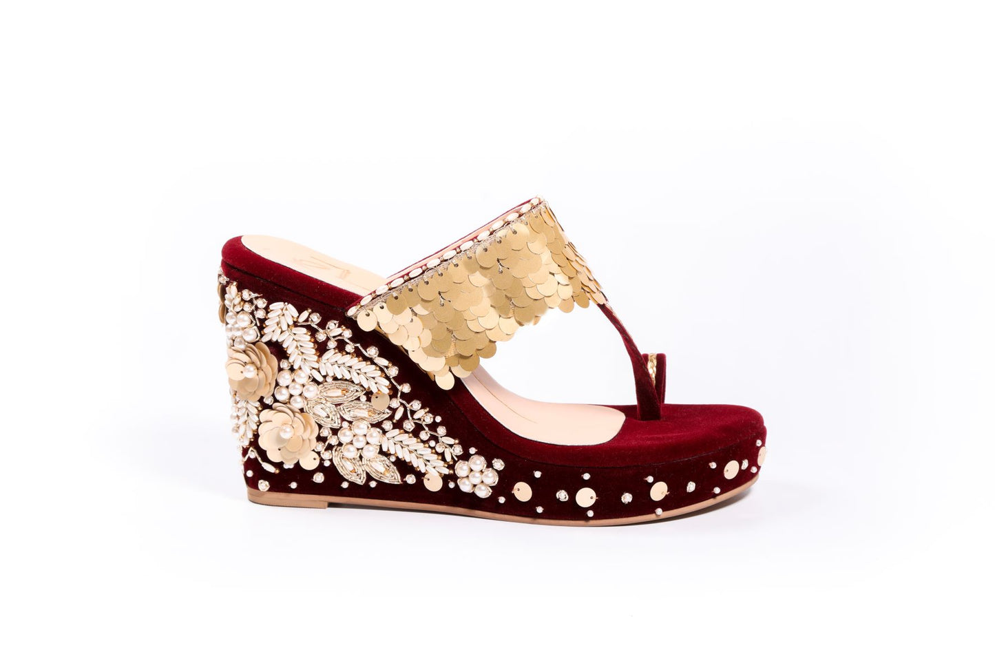 Wine Embroidered Kolhapuri