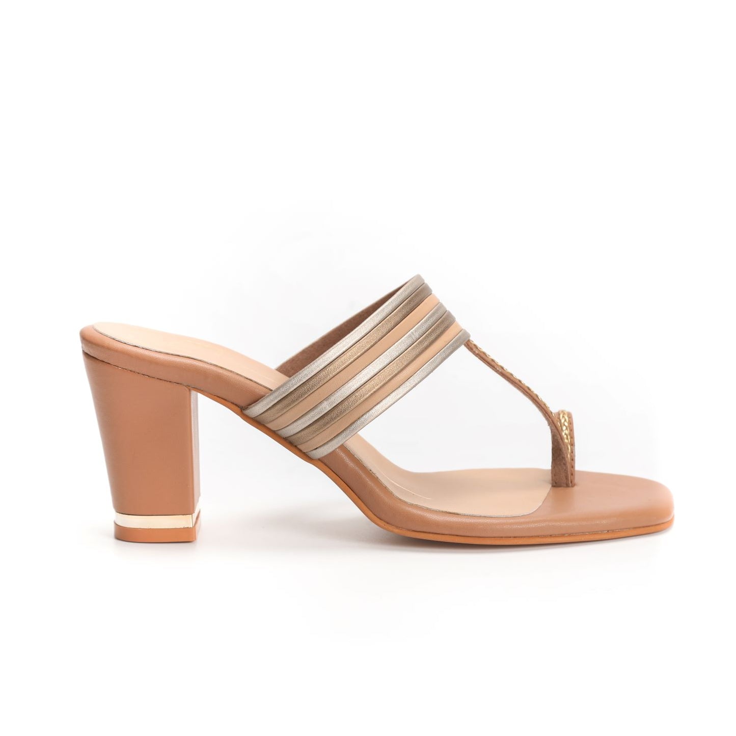 Beige Faux Leather Kolhapuri Block Heels