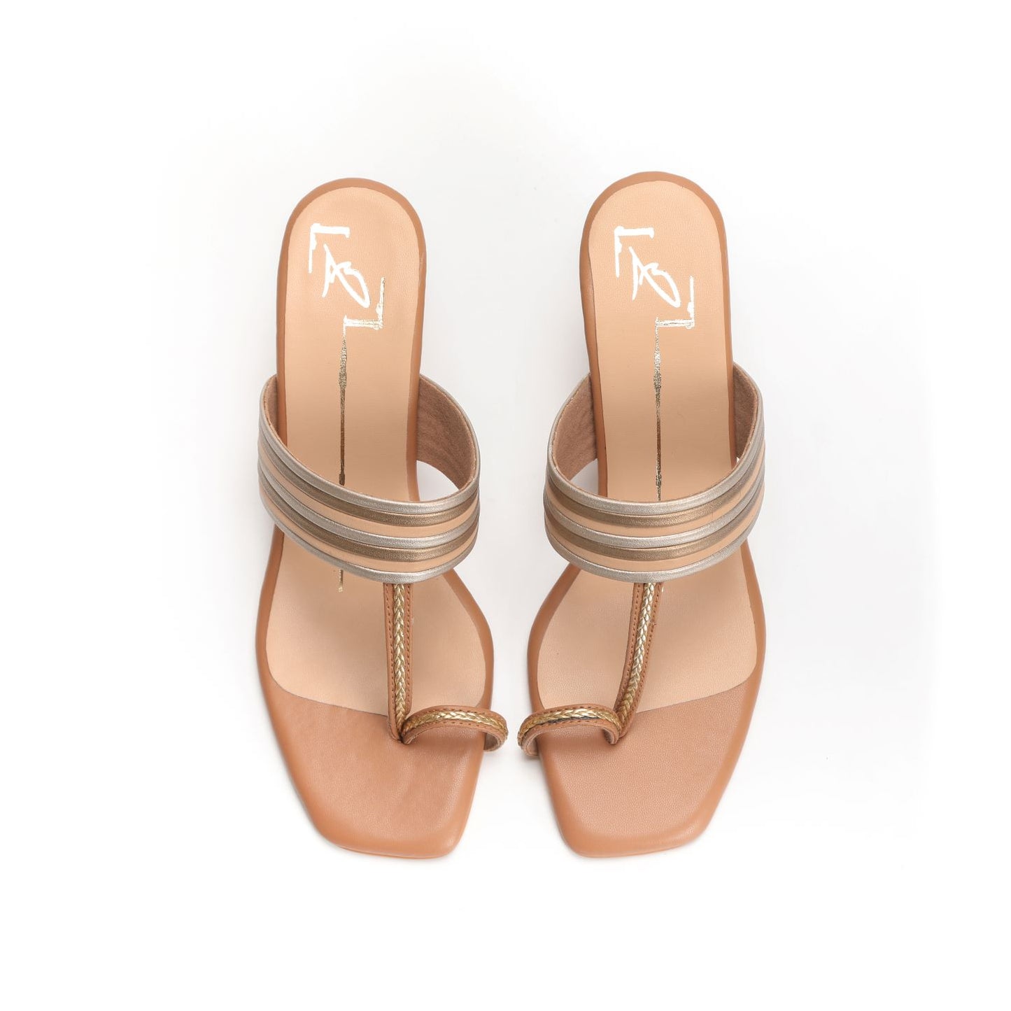 Beige Faux Leather Kolhapuri Block Heels