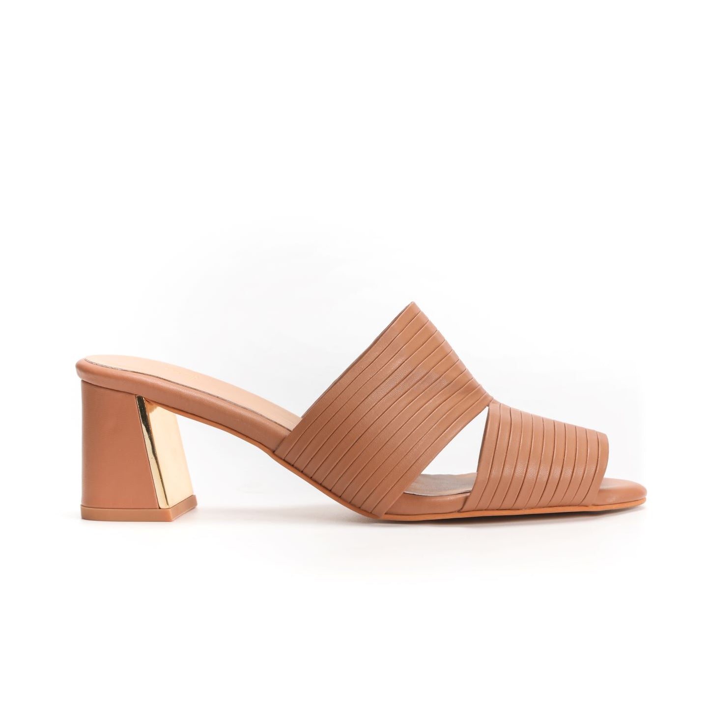 Beige Pleated Block Heels