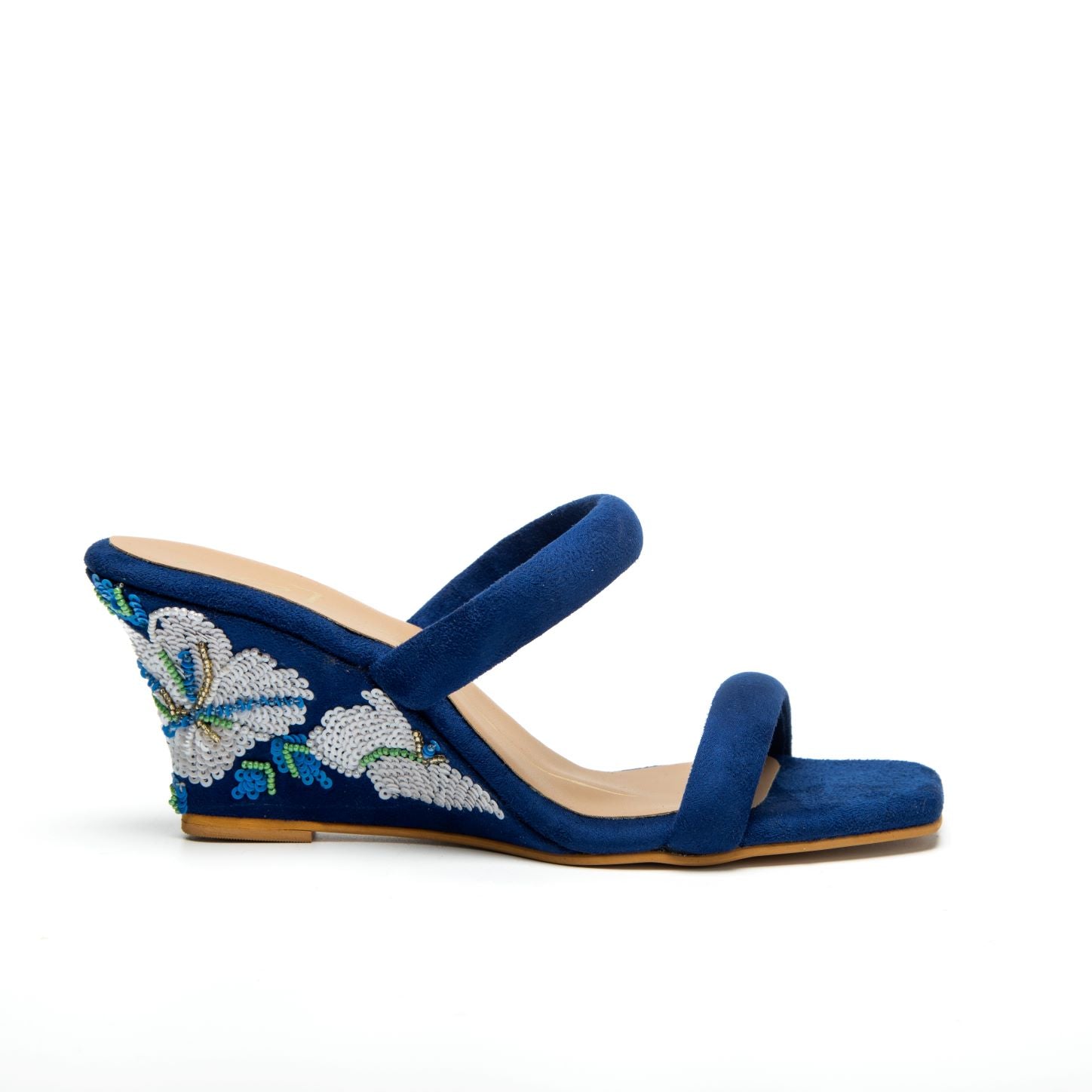 Cobalt Blue Faux Leather Wedges - Main Image