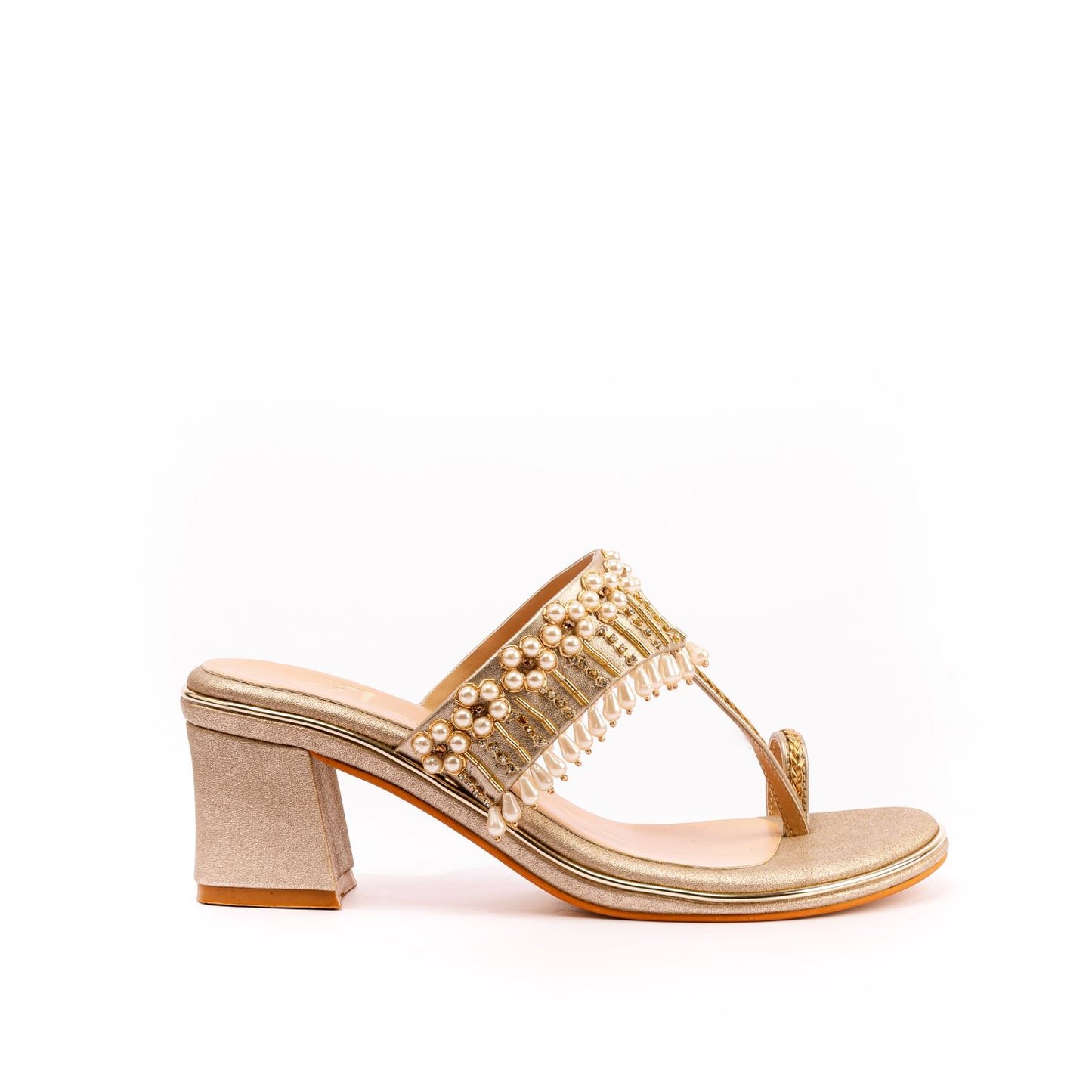 Golden Embroidered Block Heels