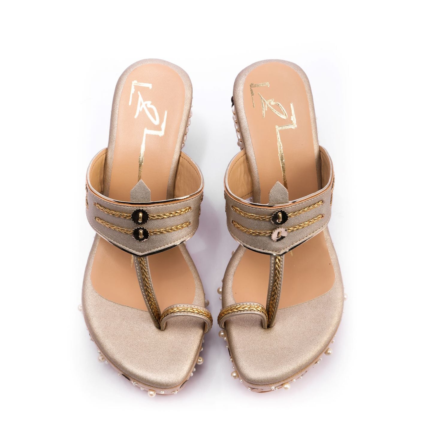 Gold Embroidered Bridal Wedges