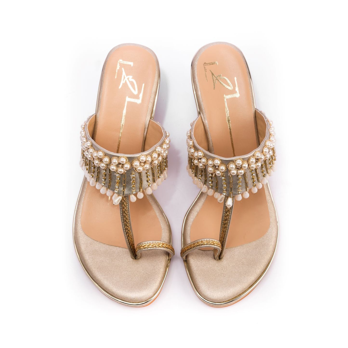 Golden Embroidered Block Heels