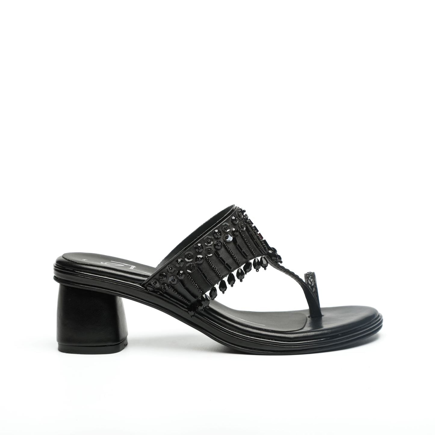 Black Embroidered Kolhapuri Heels