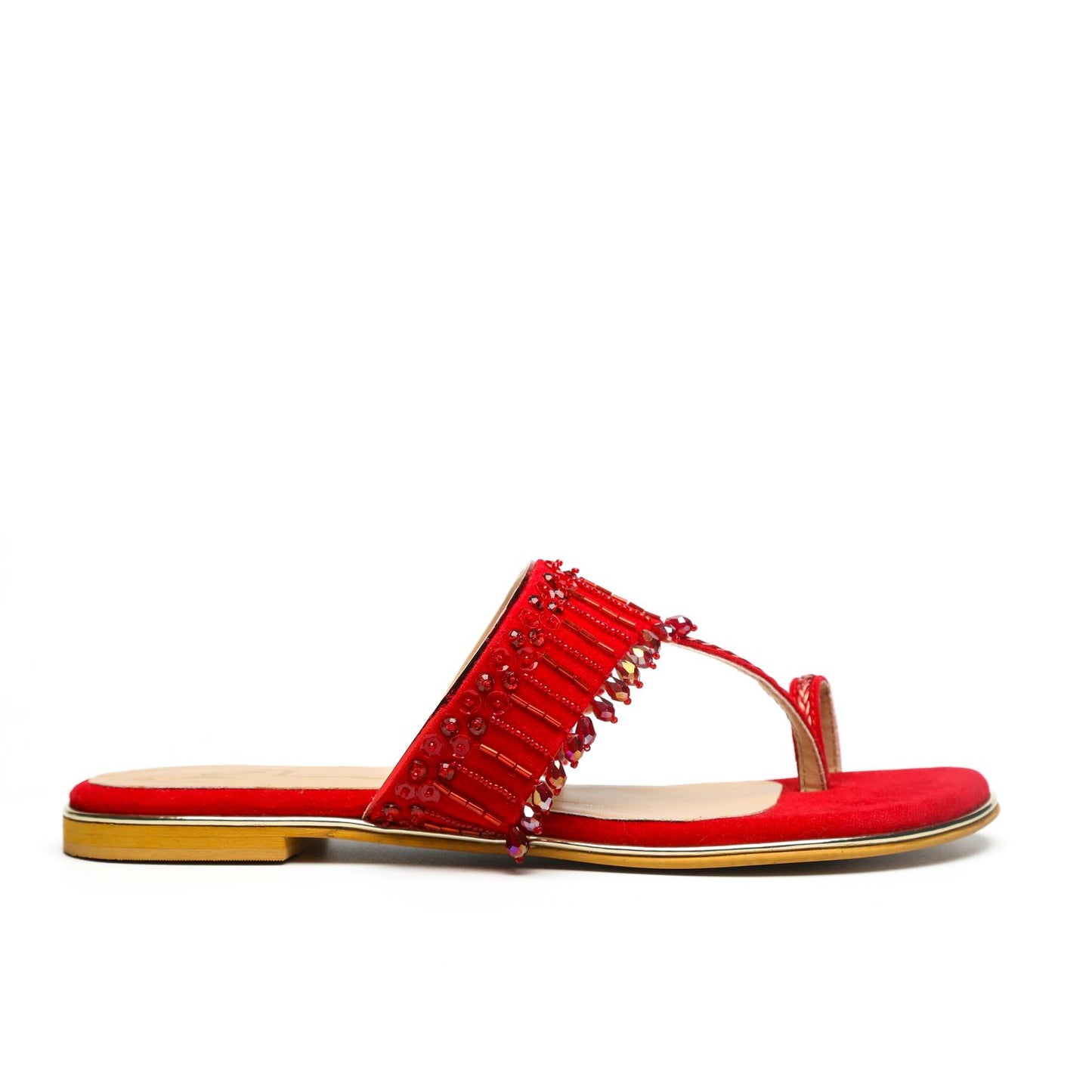 Red Embroidered Kolhapuri Flats