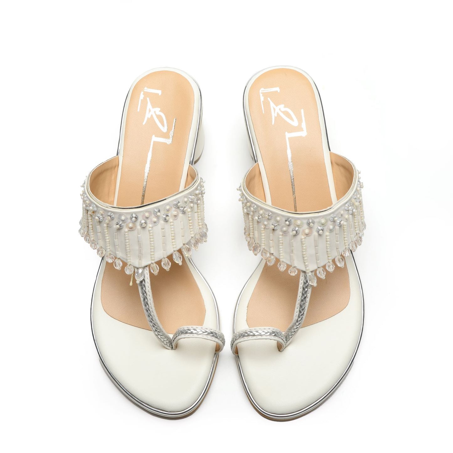 White Embroidered Kolhapuri Heels