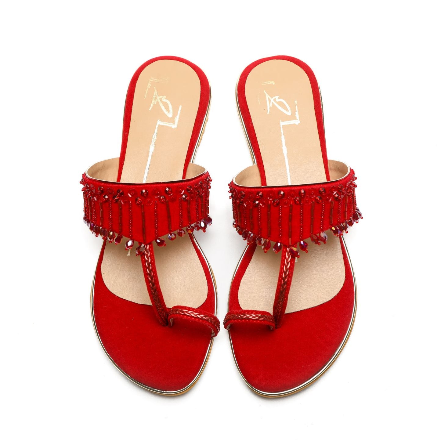 Red Embroidered Kolhapuri Flats