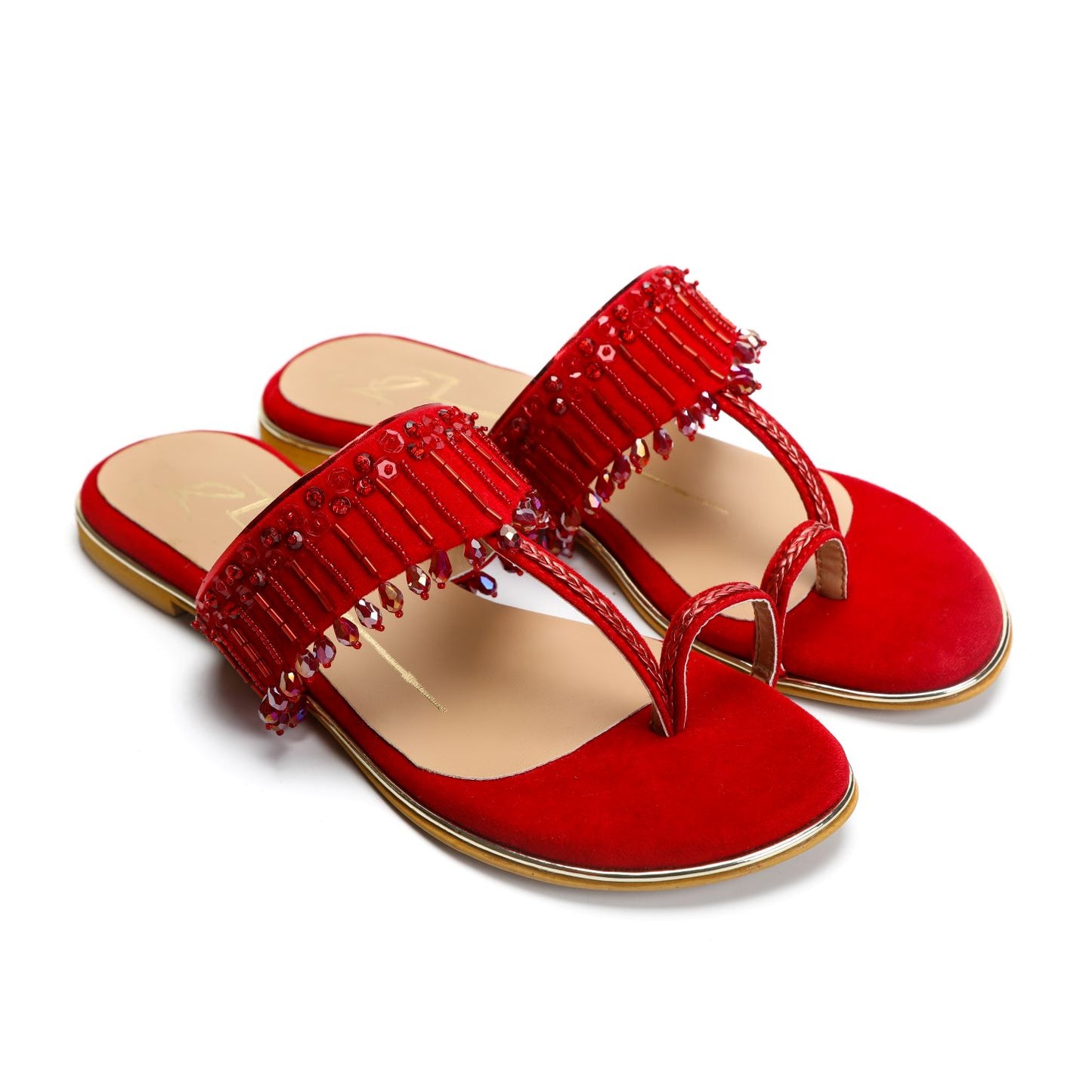 Red Embroidered Kolhapuri Flats