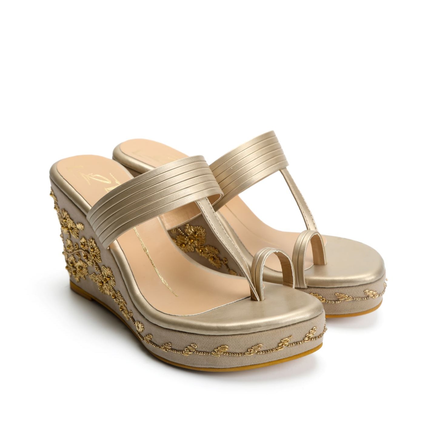 Gold Embroidered Wedges