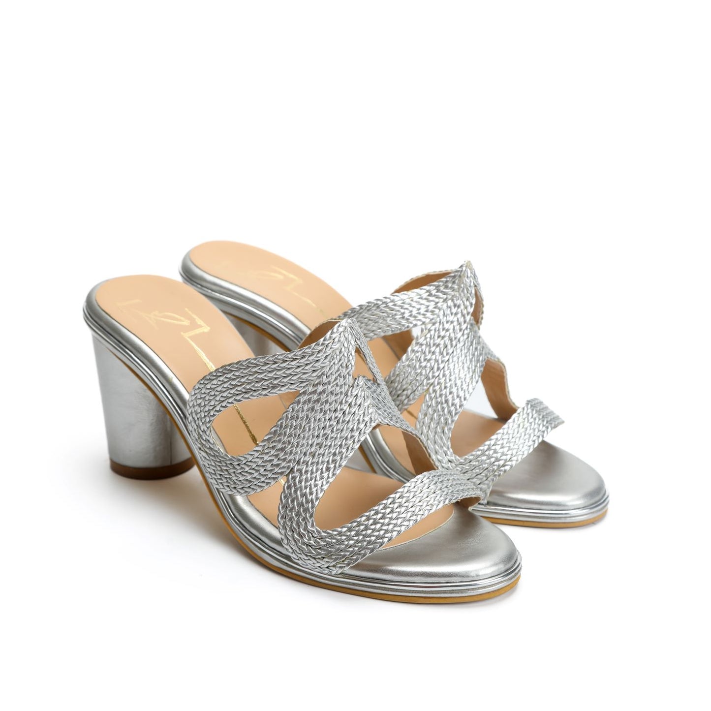 Silver Textured Block Heels