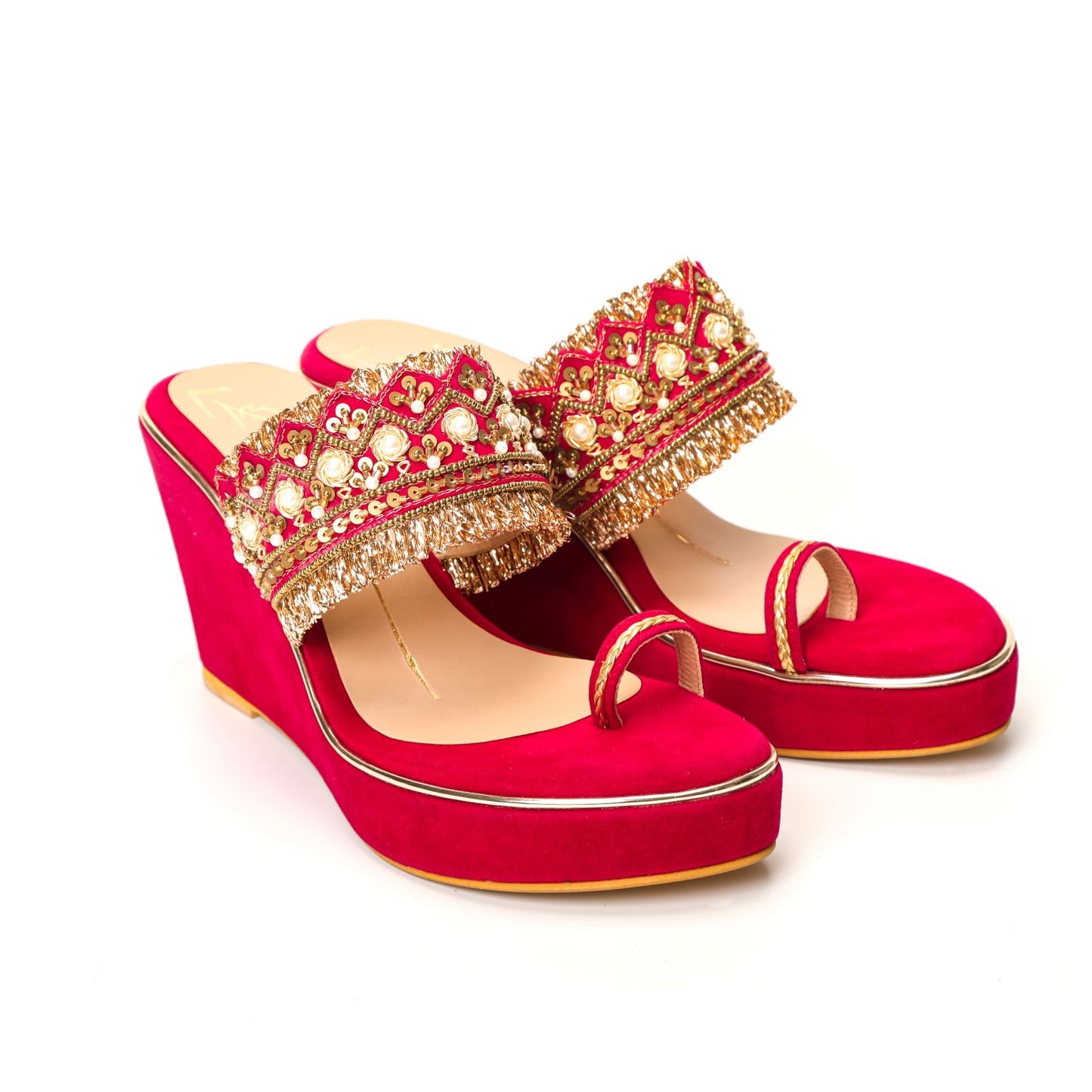 Red Embroidered Wedges
