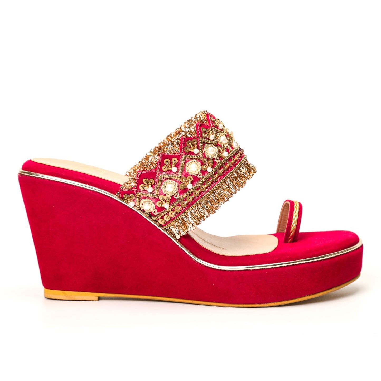 Red Embroidered Wedges
