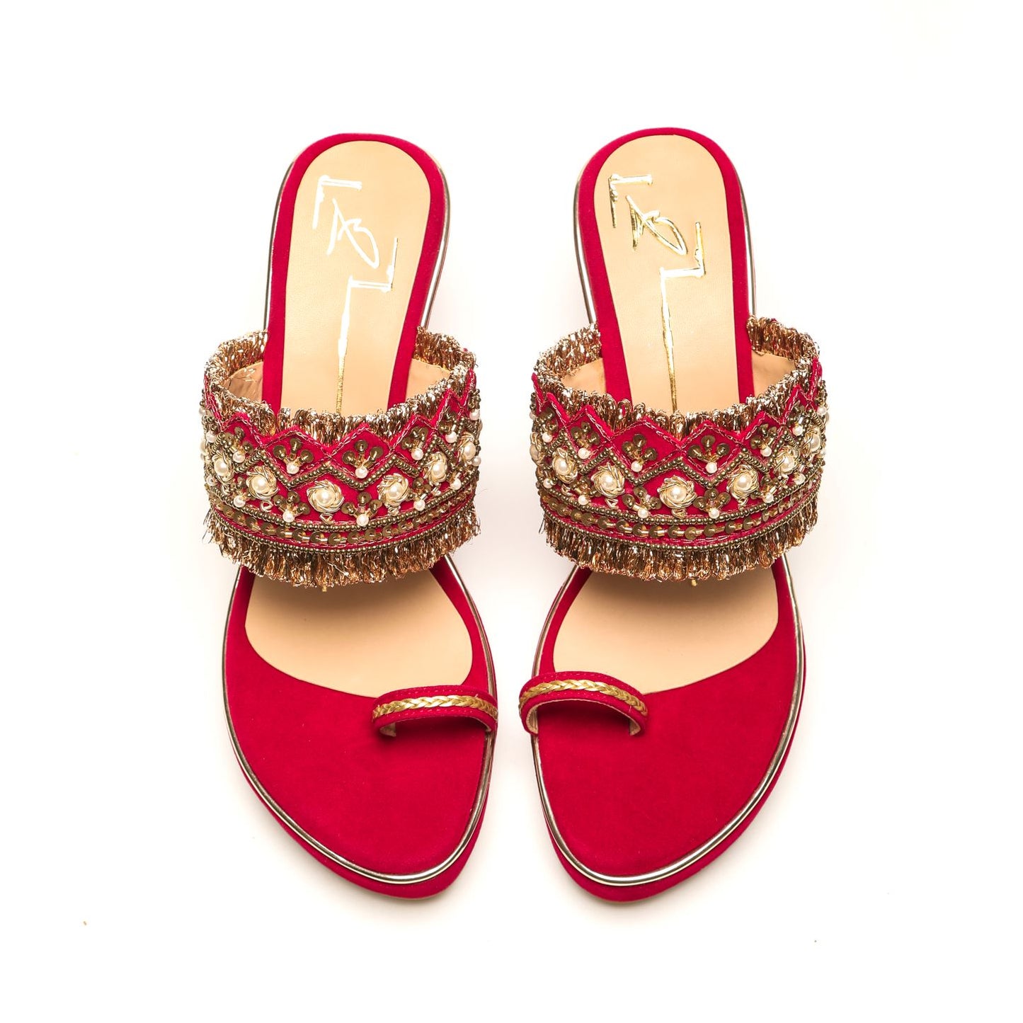 Red Embroidered Wedges