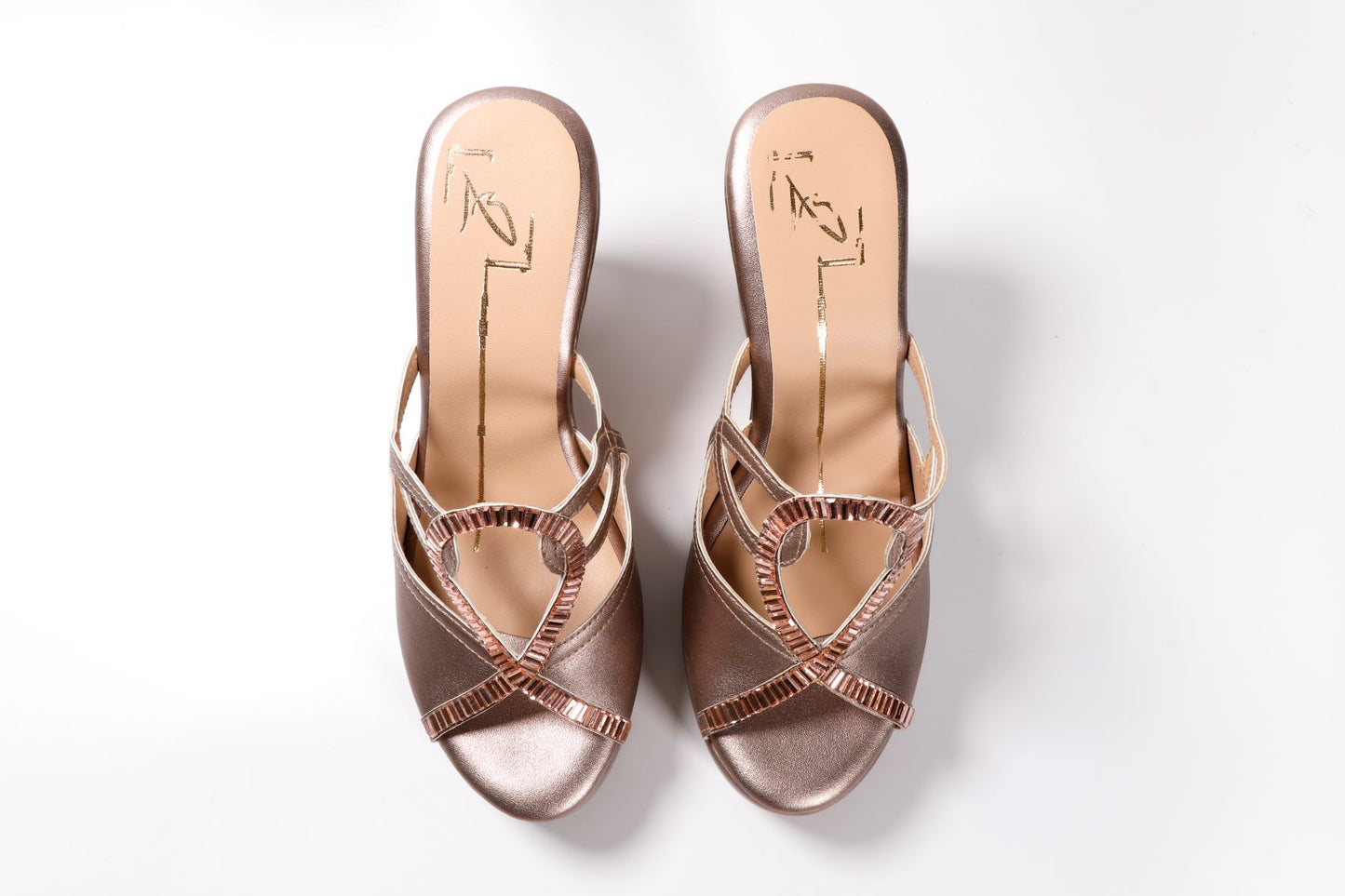 Rose Gold Embroidered Wedges