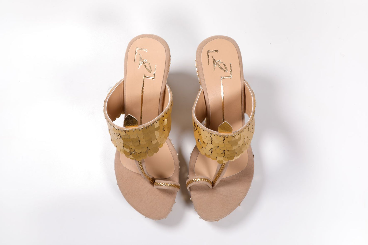 Beige Embroidered Kolhapuri Wedges