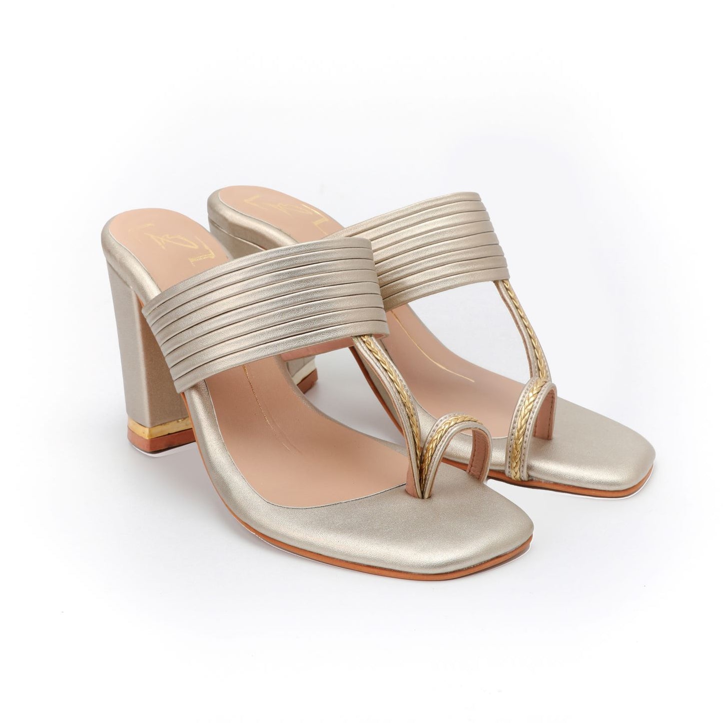 Gold Faux Leather Kolhapuri Block Heels