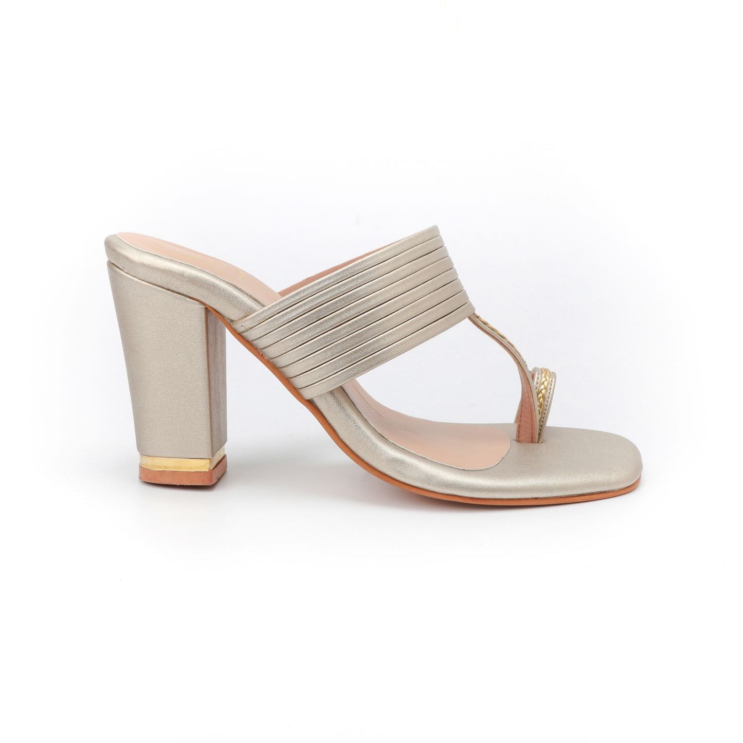 Gold Faux Leather Kolhapuri Block Heels