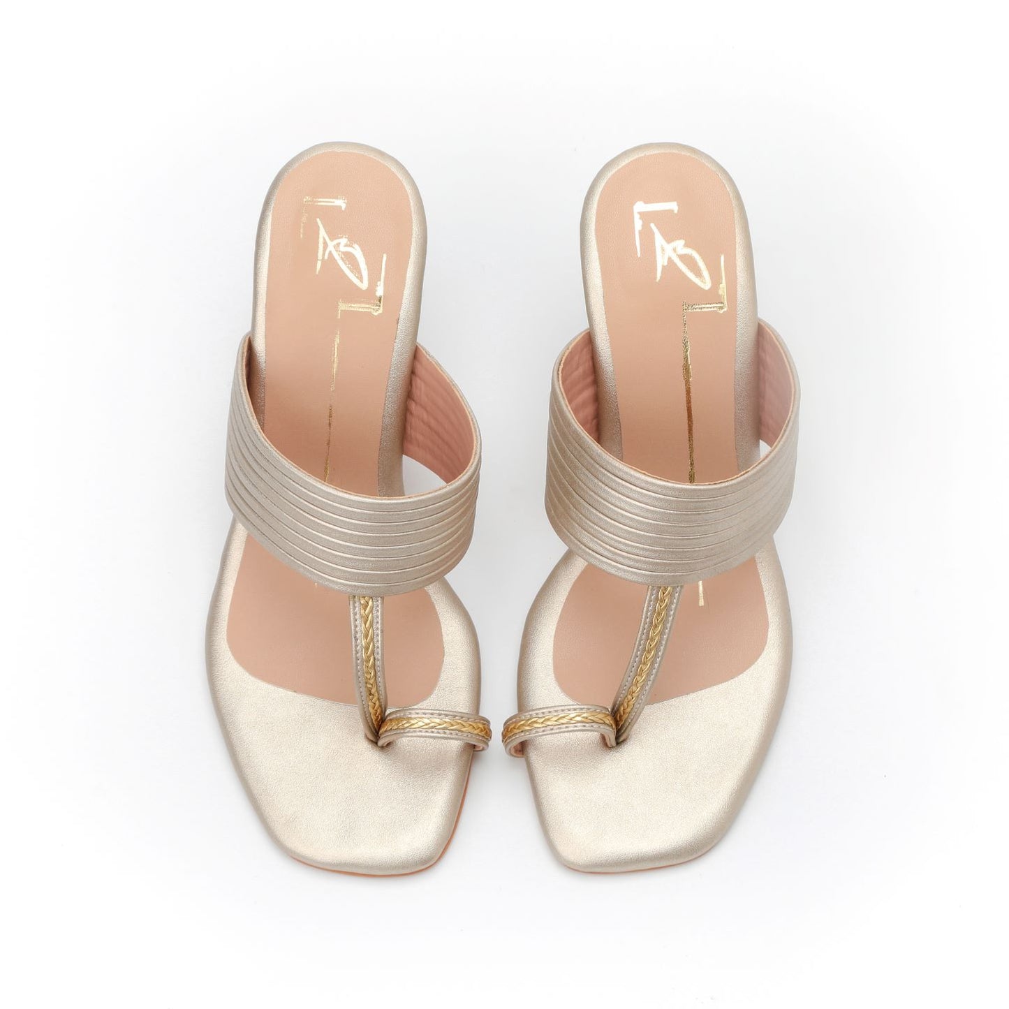 Gold Faux Leather Kolhapuri Block Heels