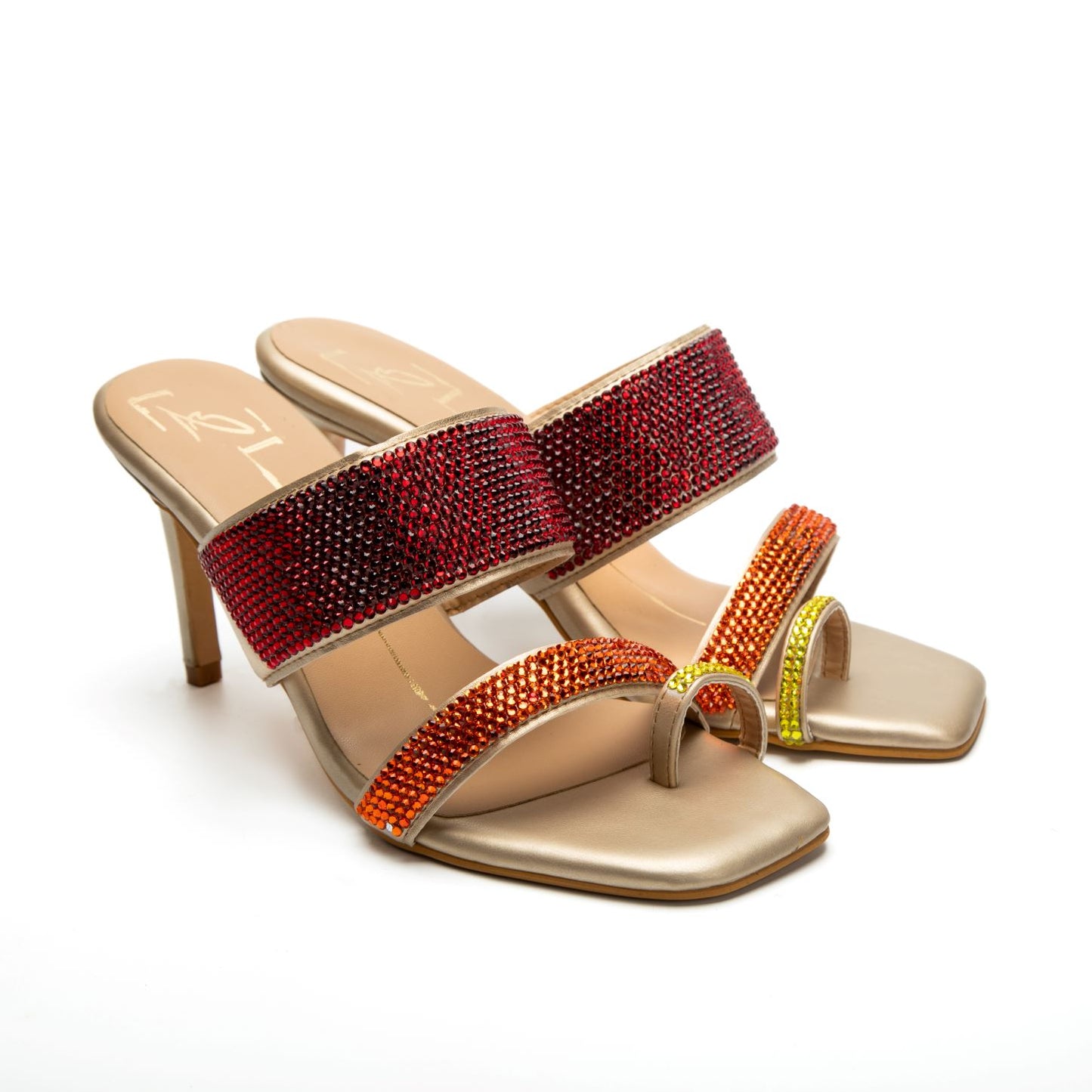 Gold Swarovski Heels In Faux Leather