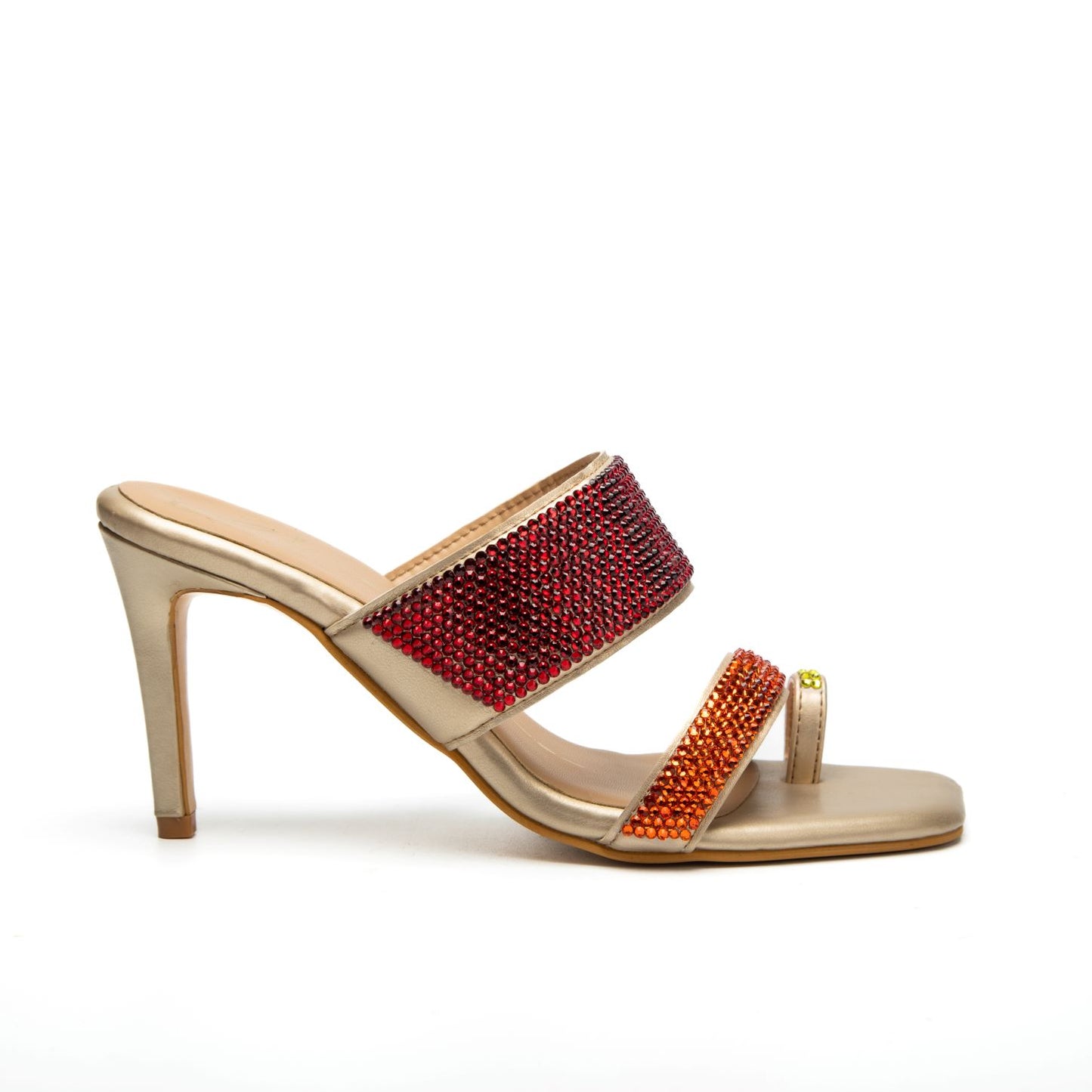 Gold Swarovski Heels In Faux Leather