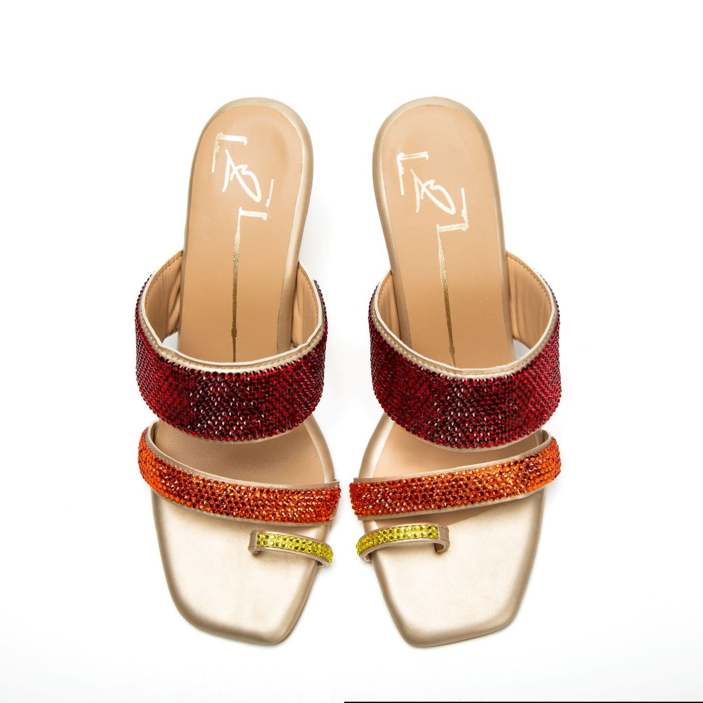 Gold Swarovski Heels In Faux Leather