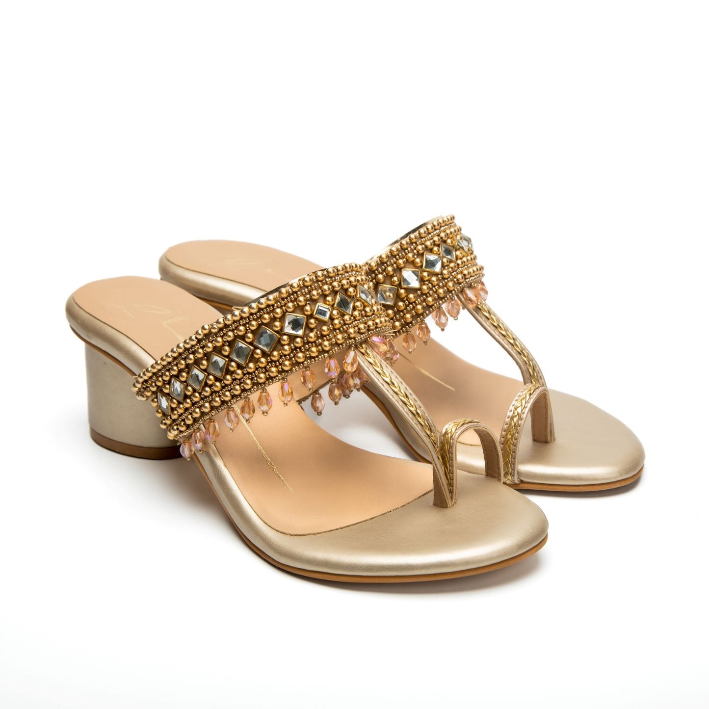 Gold Faux Leather Kolhapuri Heels