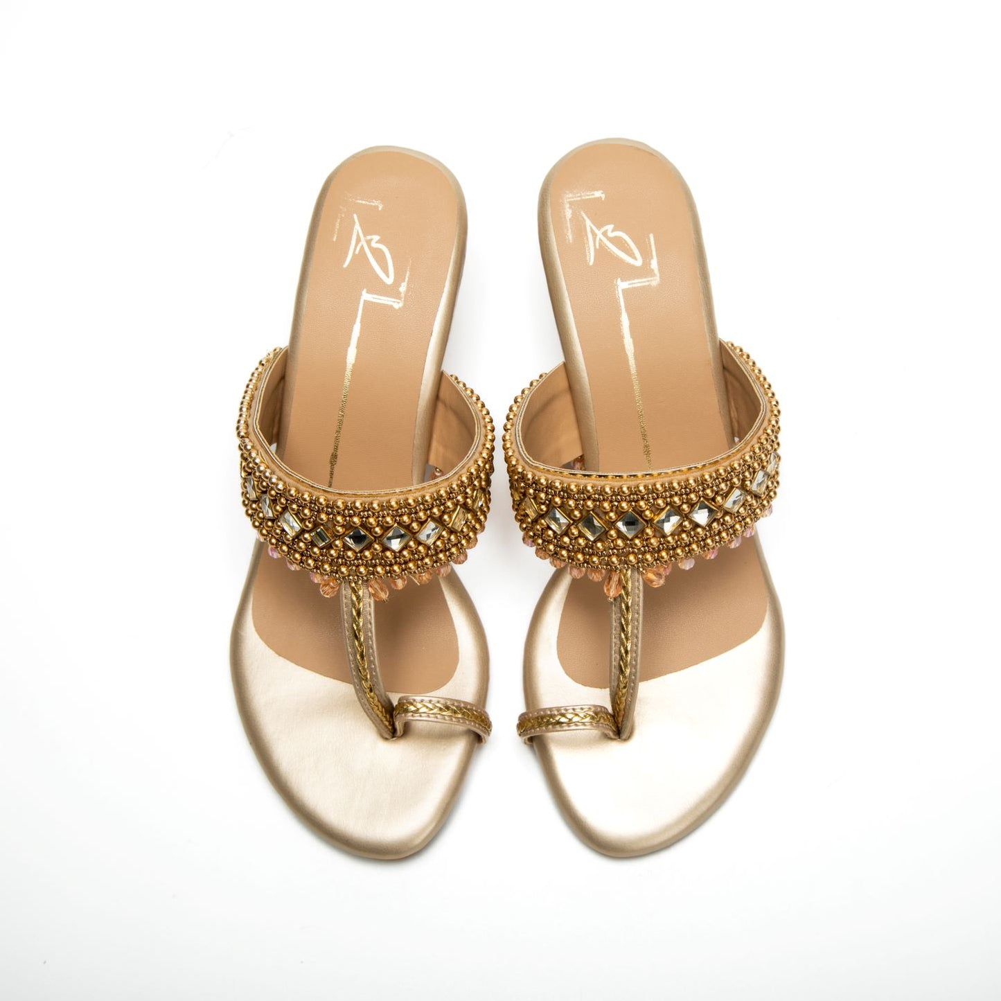 Gold Faux Leather Kolhapuri Heels