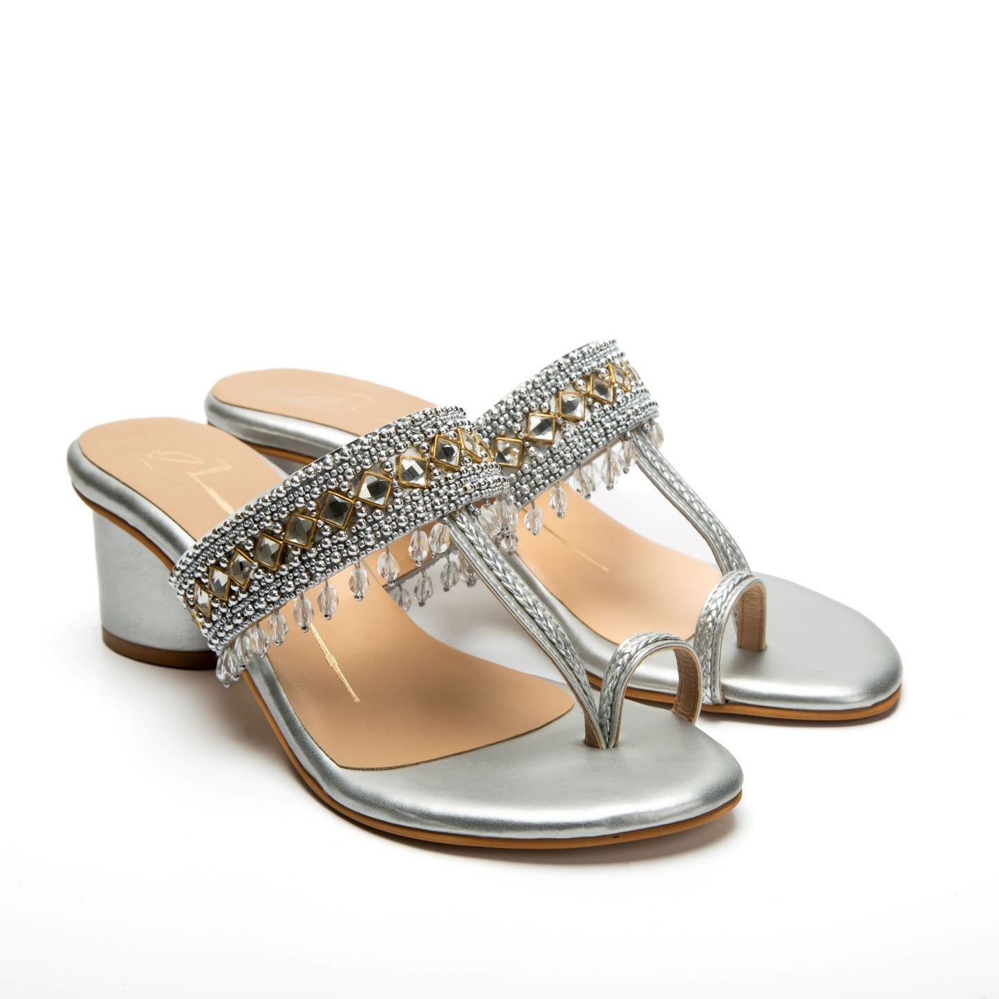 Silver Faux Leather Kolhapuri Heels