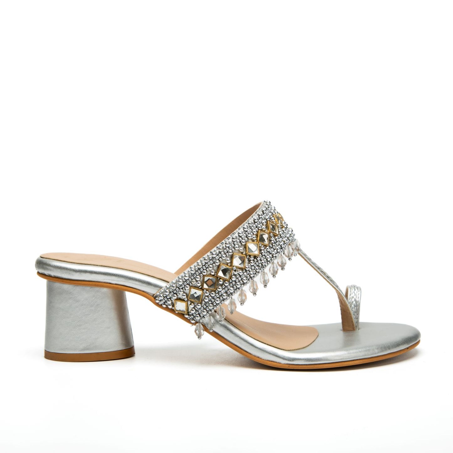 Silver Faux Leather Kolhapuri Heels