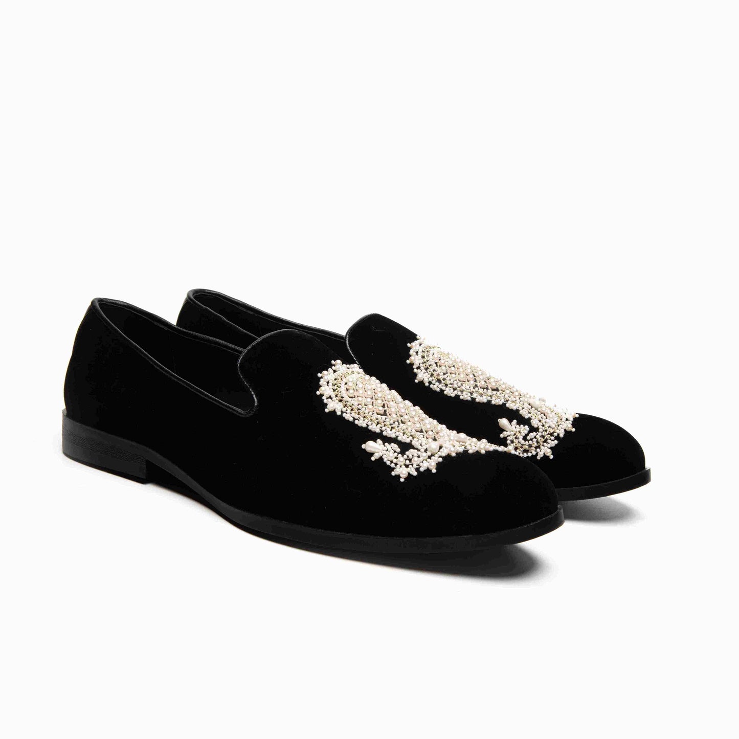 Black Velvet Embroidered Moccasin Shoes